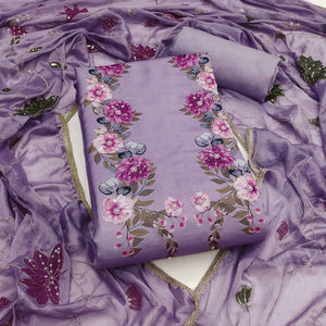 Lavender Rayon Fabric with Floral Print Dress Material