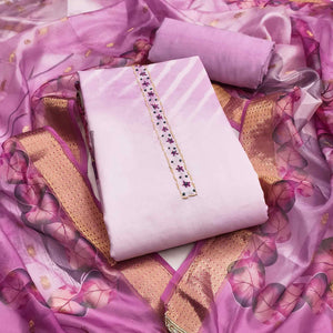 Fresh Lavender Leaf Digital Printed Rayon Dress Material With Sequins & Delicate Handwork