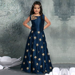 Navy Blue Handwork Bhagalpuri Silk Gown