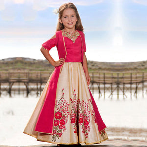 Pink Beige Handwork Mulberry Silk Gown