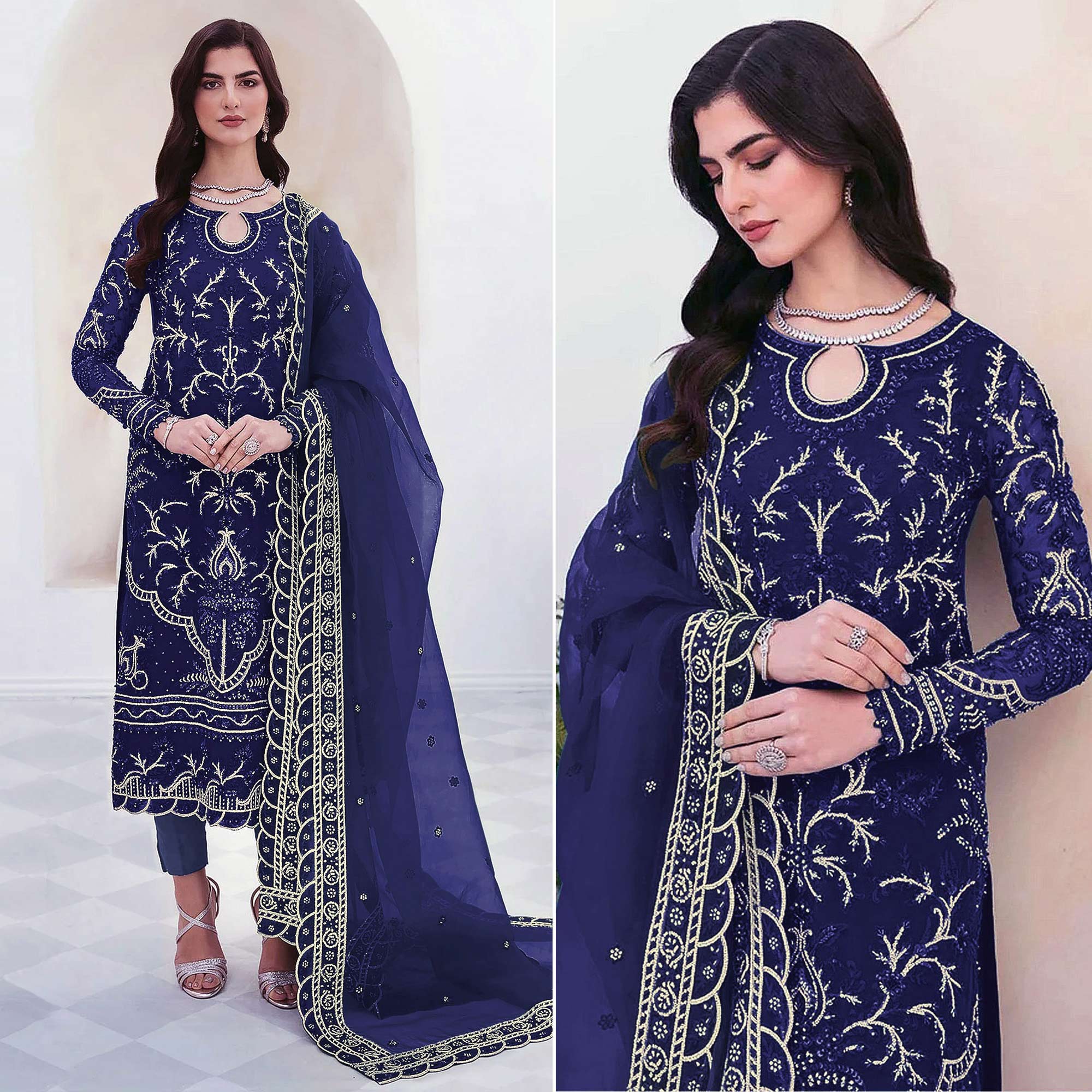 Navy Blue Sequins Embroidered Georgette Pakistani Suit