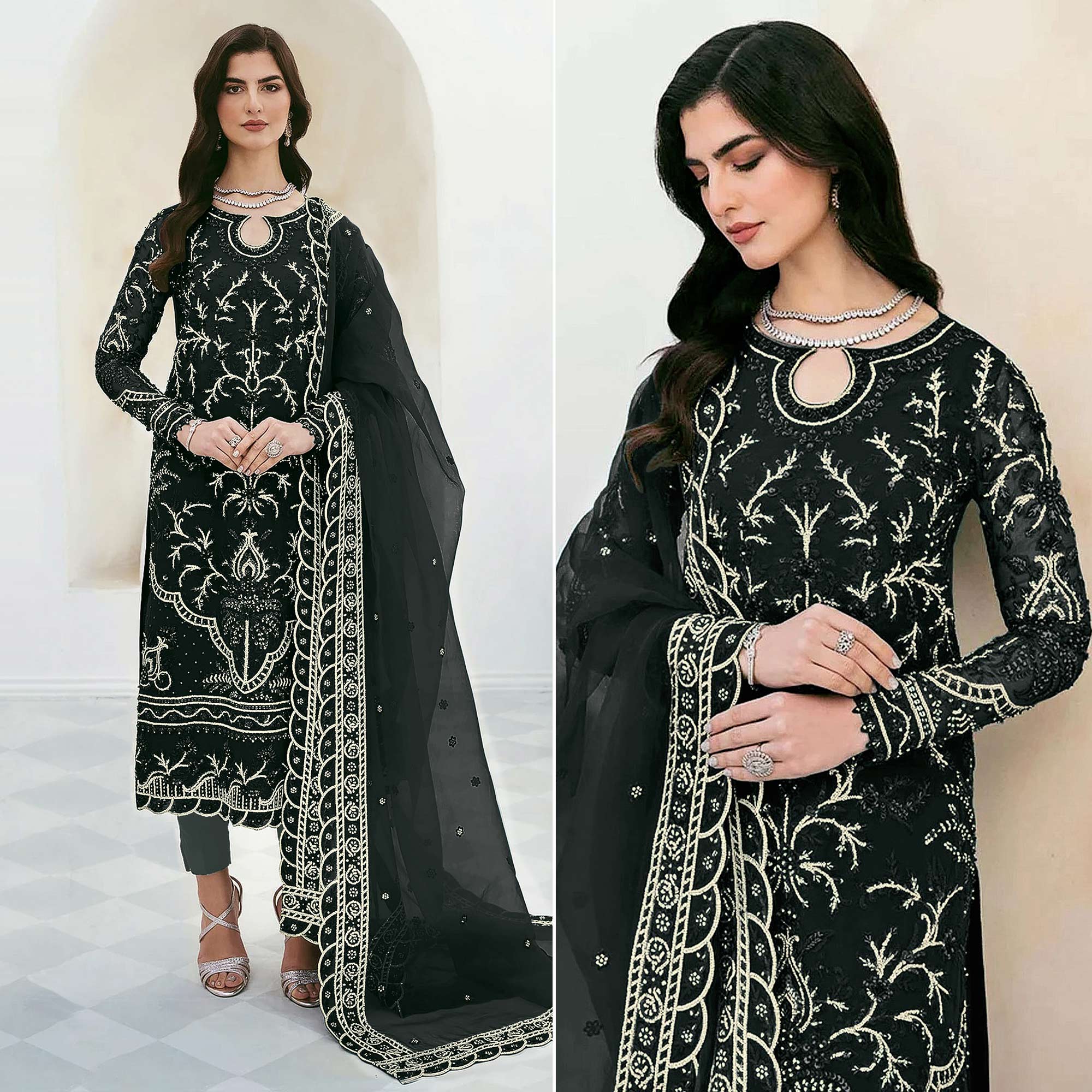 Black Sequins Embroidered Georgette Pakistani Suit