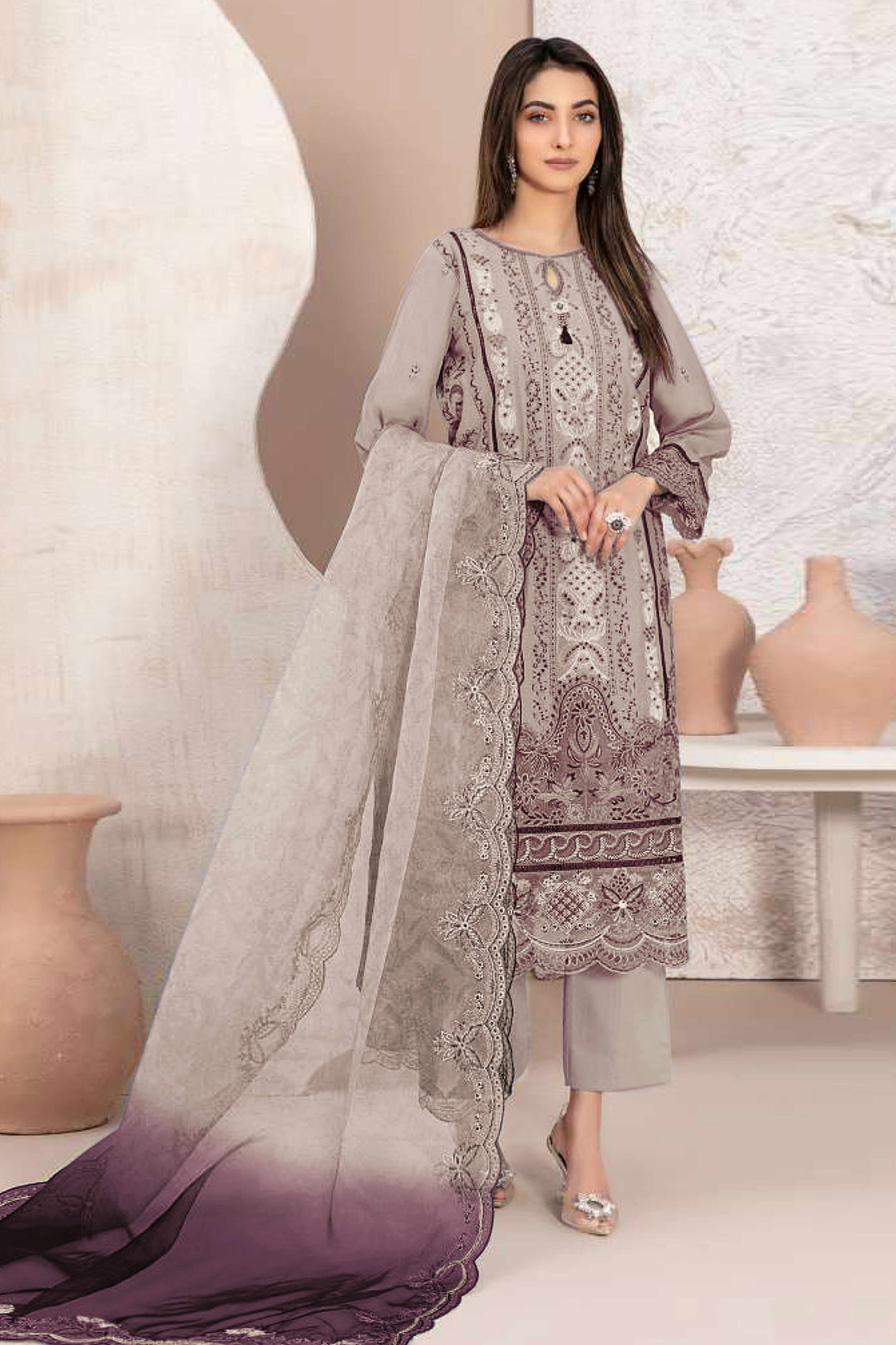 Beige Floral Design Dress Material Crafted from Lightweight Georgette Fabric