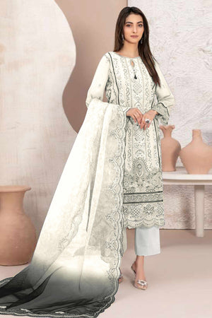 White Floral Design Dress Material Crafted from Lightweight Georgette Fabric