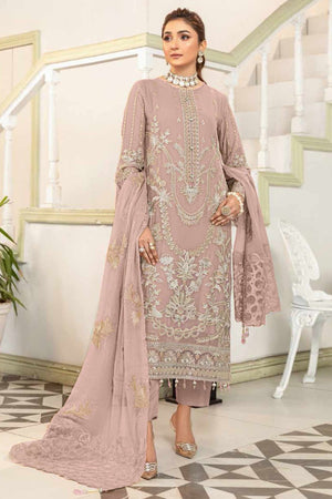 Dusty Rose Floral Design Dress Material Crafted from Lightweight Georgette Fabric