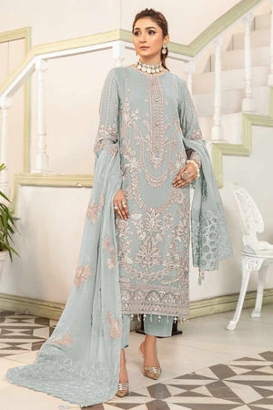Muted Green Floral Design Dress Material Crafted from Lightweight Georgette Fabric