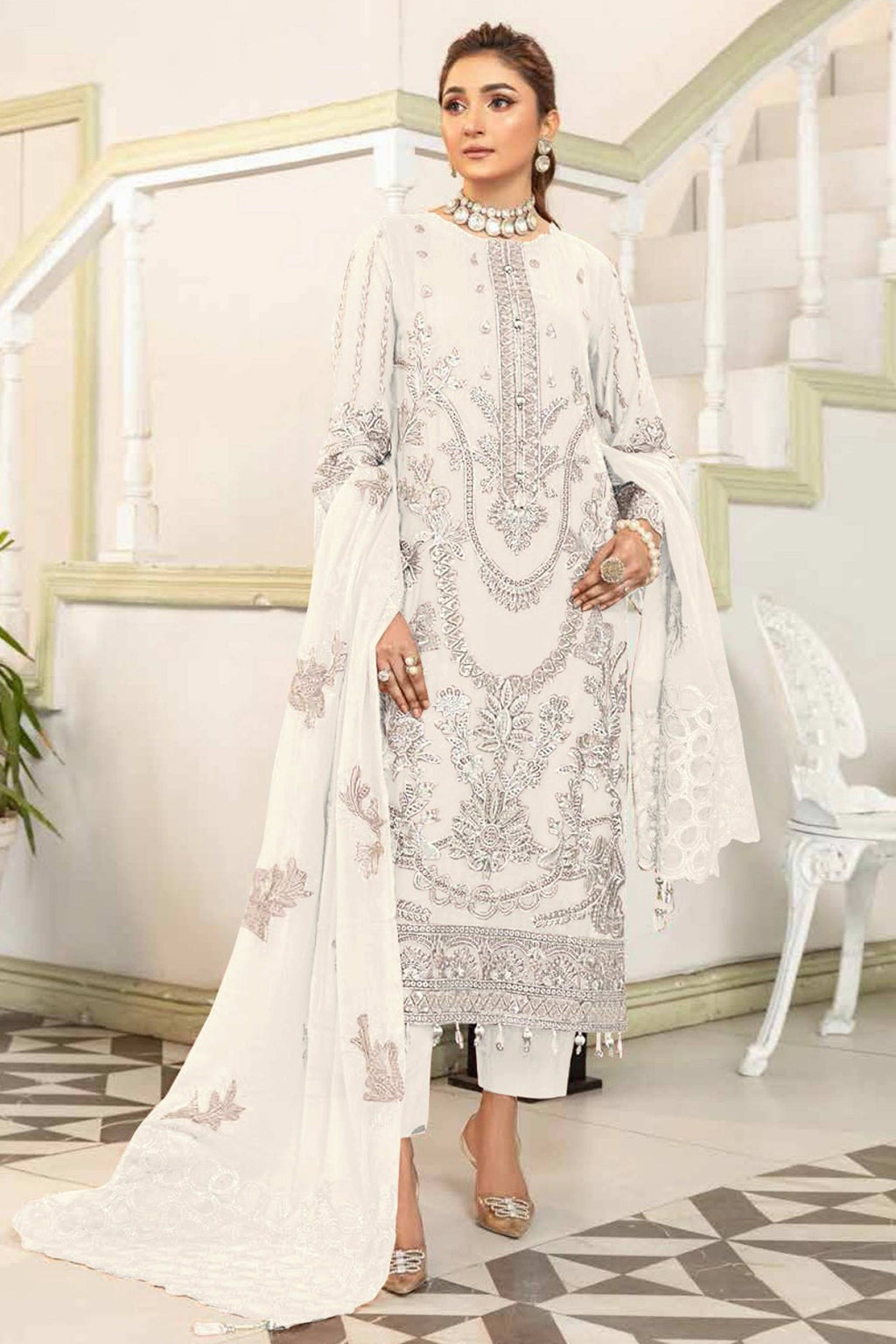 White Floral Cotton designer dress