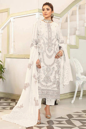 White Floral Design Dress Material Crafted from Lightweight Georgette Fabric