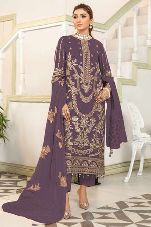 Mauve Floral Design Dress Material Crafted from Lightweight Georgette Fabric