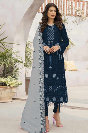 Teal Floral Design Dress Material Crafted from Lightweight Georgette Fabric