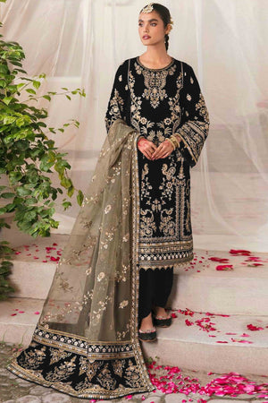 Black Velvet Dress Material Adorned with Sequins & Thread Embroidery