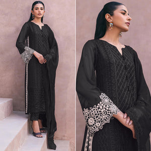 Black Sequins Embroidered Georgette Dress Material