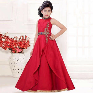 Rose Red Handwork Banarasi Silk Gown