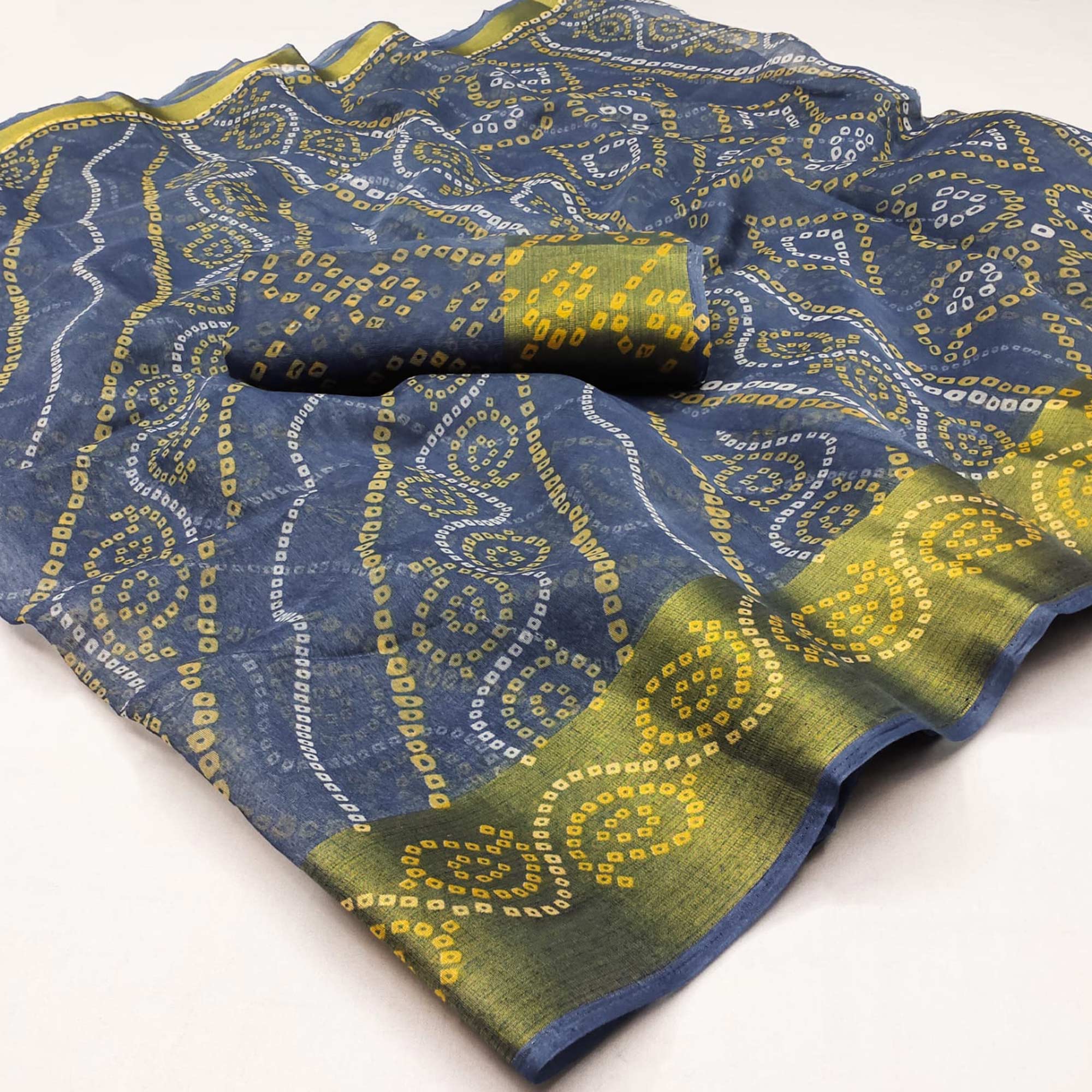 Grey Bandhani Printed Cotton Blend Saree