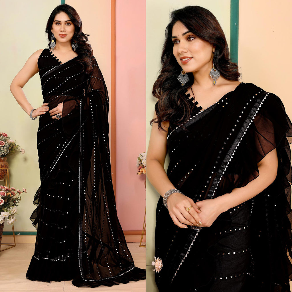 Multicolor Mirror Work Georgette Saree