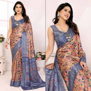 Grey Floral Printed Khadi Saree