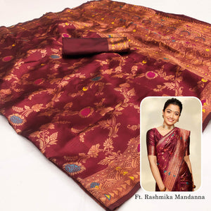 Maroon Floral Woven Art Silk Saree