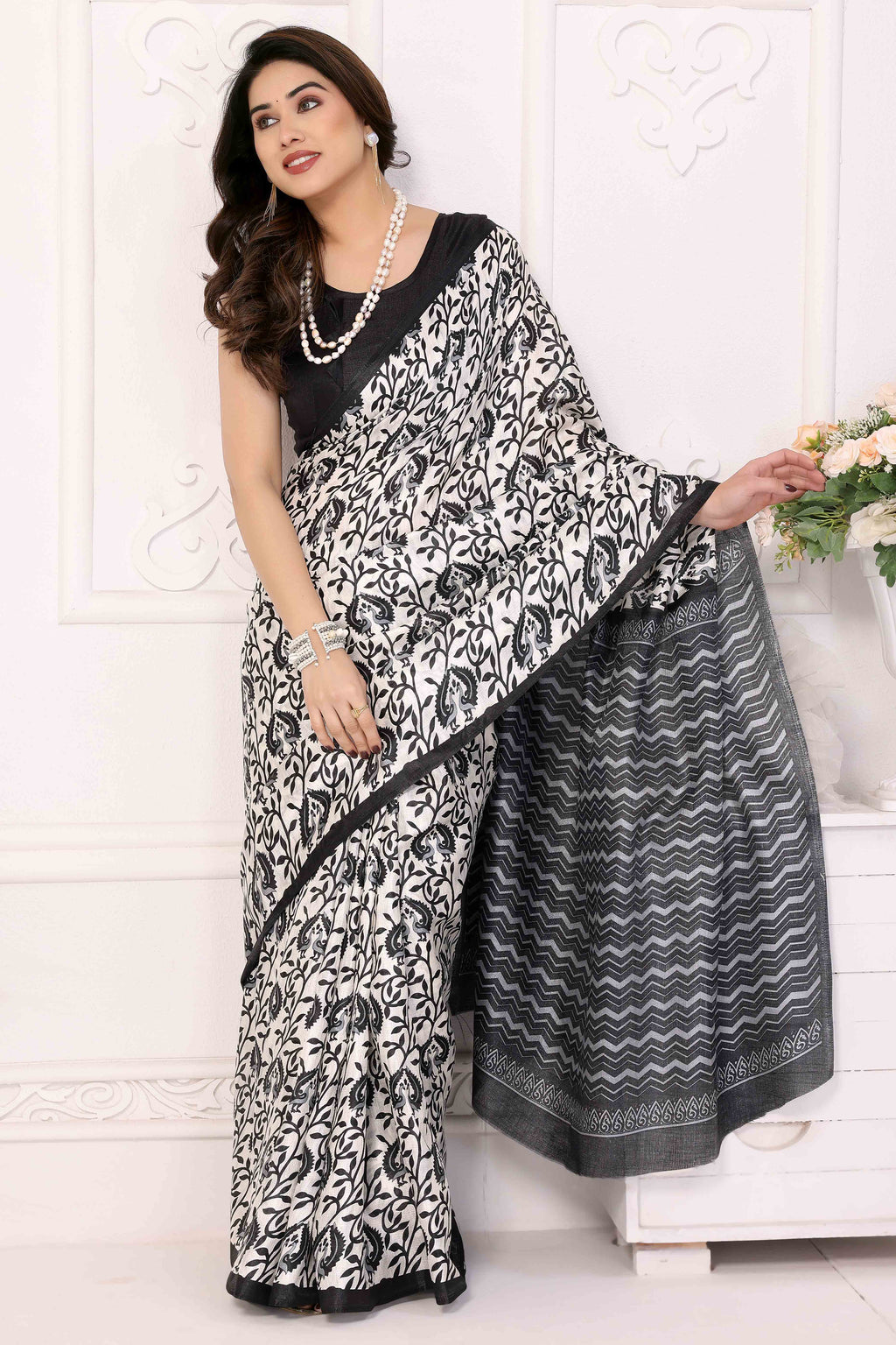 KKD018 - Black Half Saree with beautiful bead work and belt
