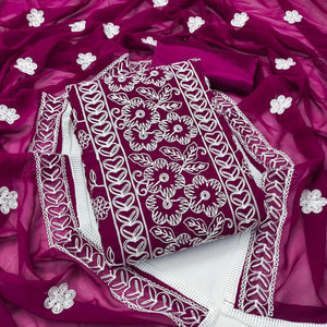 Wine Floral Embroidered Georgette Dress Material