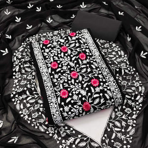 Black Floral Embroidered Georgette Dress Material