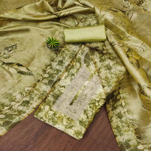 Green Printed Cotton Silk Dress Material