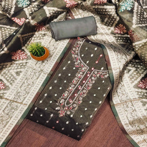 Mehandi Green Woven Jacquard Dress Material