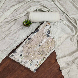 Grey Floral Printed Pure Cotton Dress Material