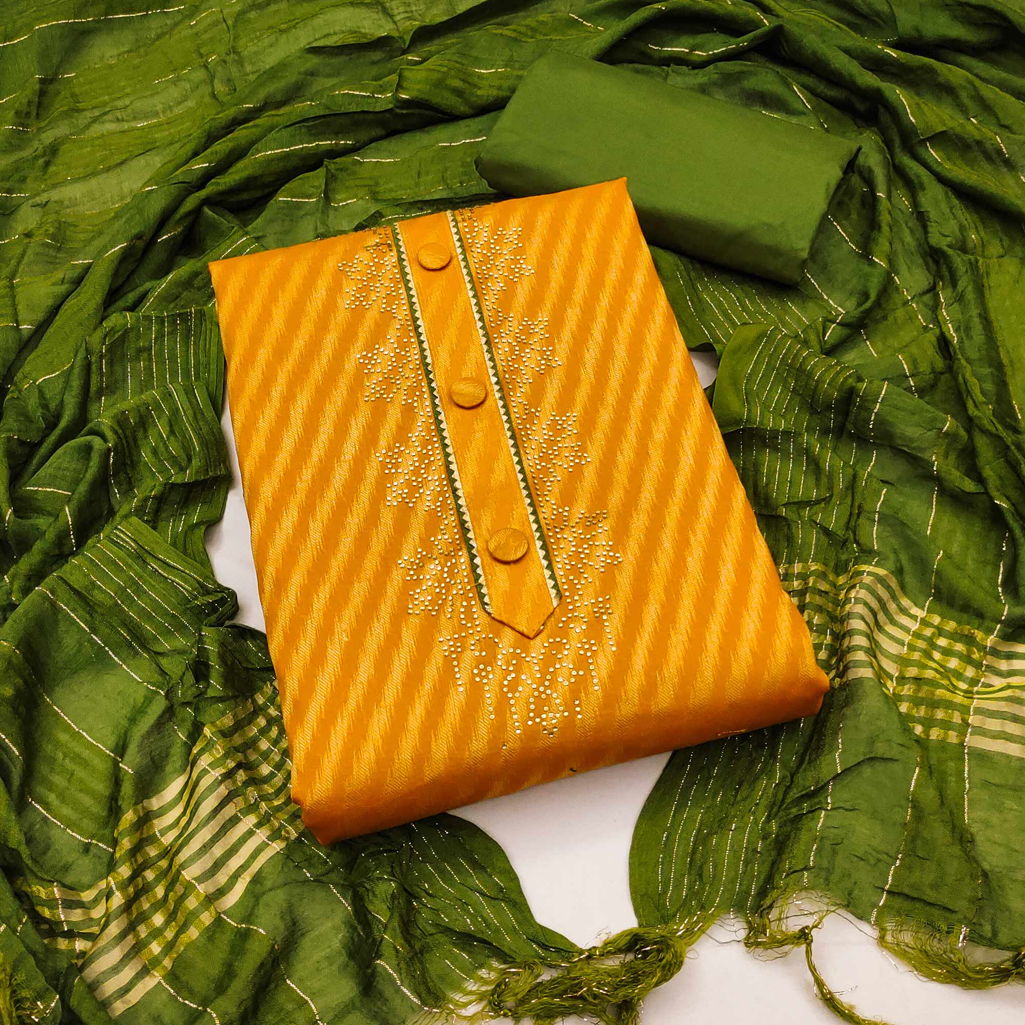 Mustard Woven Cotton Blend Unstitched Dress Material