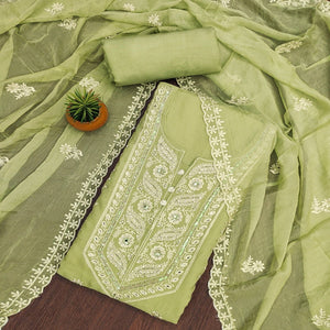 Green Floral Sequins Embroidered Organza Dress Material