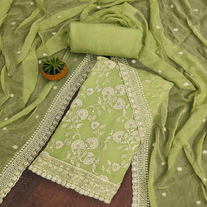 Green Floral Embroidered Chiffon Dress Material