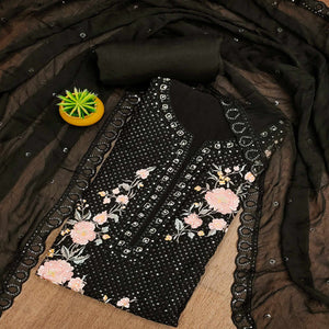 Black Floral Sequins Embroidered Georgette Dress Material