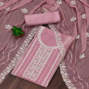 Pink Floral Sequins Embroidered Organza Dress Material