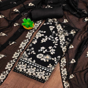 Black Floral Sequins Embroidered Organza Dress Material