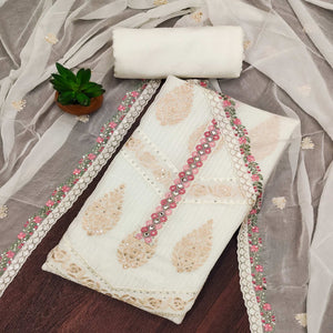 Offwhite Floral Sequins Embroidered Organza Dress Material