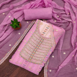 Purple Floral Sequins With Hand Embroidered Chiffon Dress Material