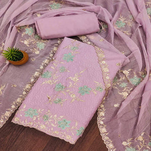 Light Mauve Floral Embroidered Organza Dress Material