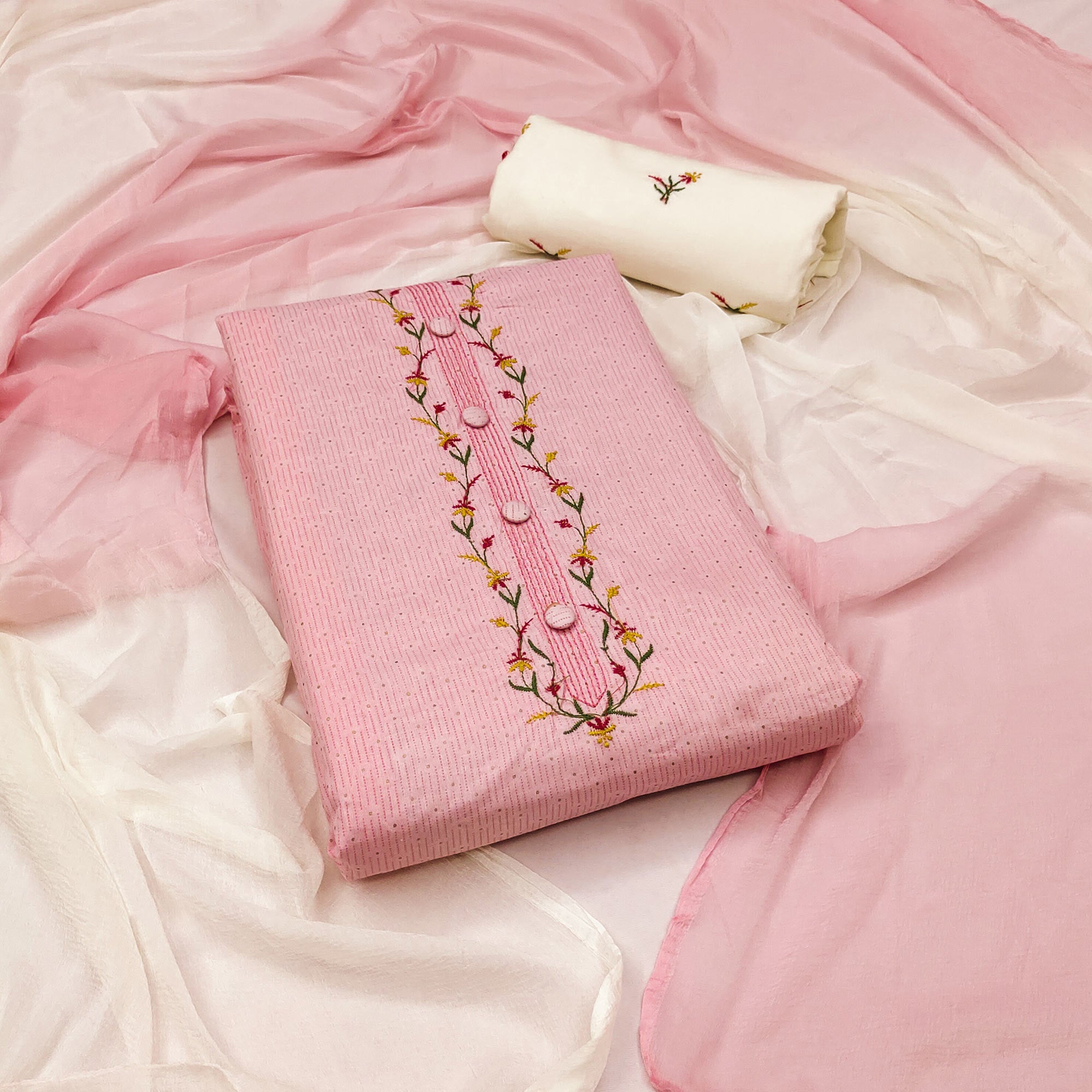 Pink Printed Pure Cotton Dress Material
