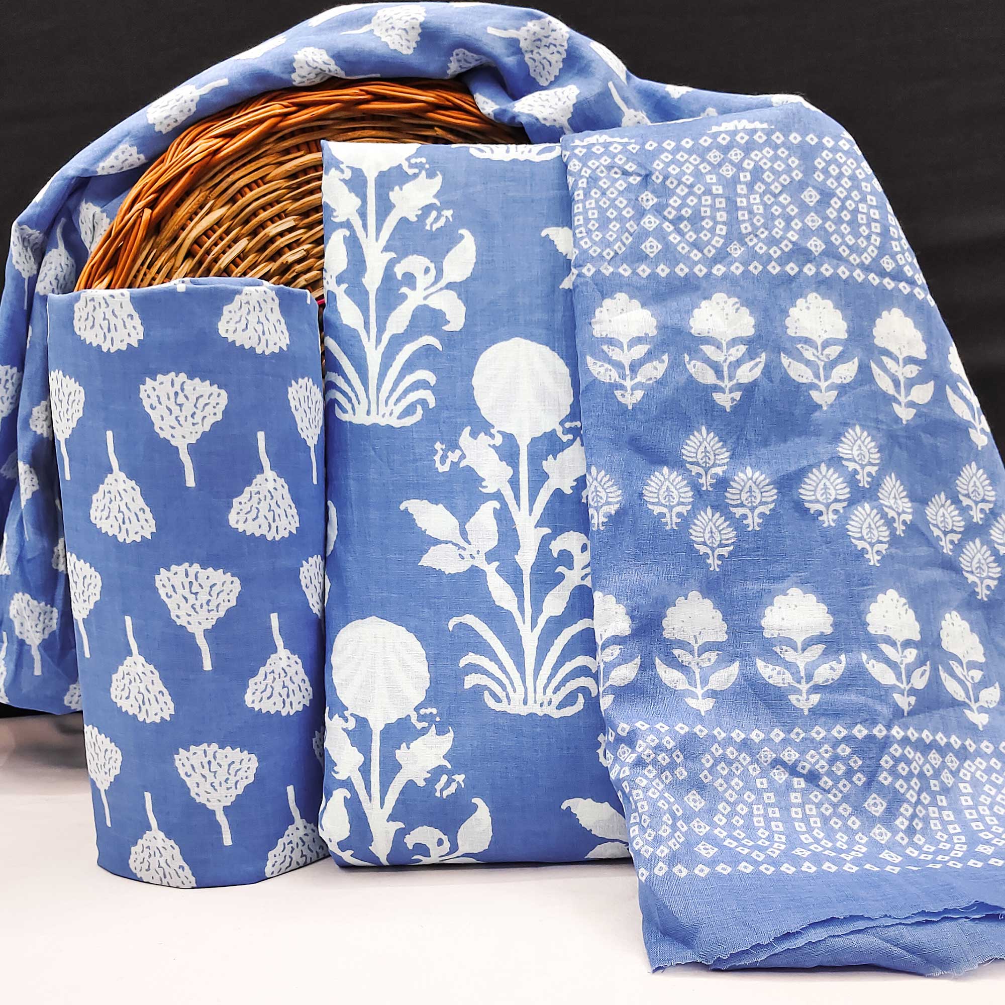 Blue Floral Printed Pure Cotton Dress Material