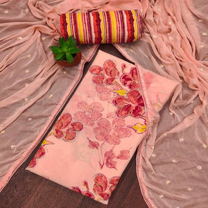 Peach Floral Printed Pure Cotton Dress Material