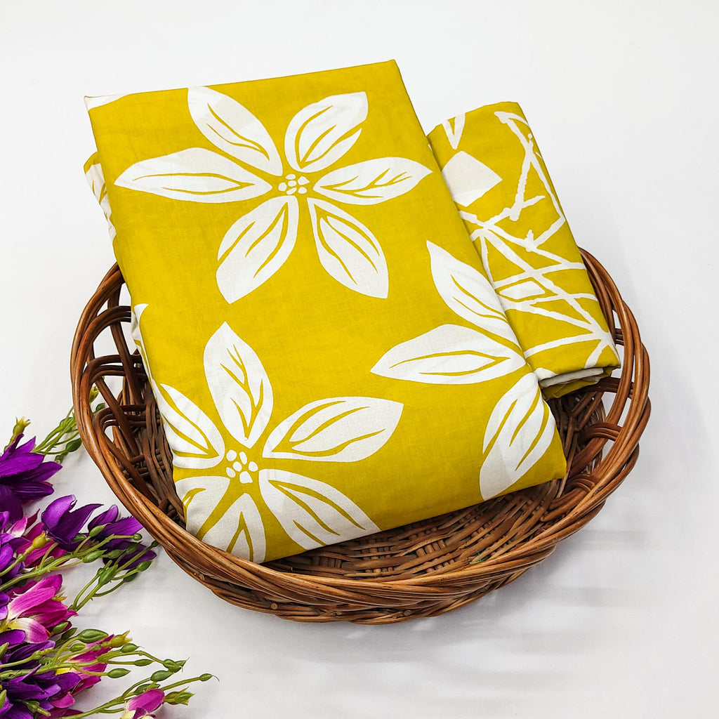 Mustard Floral Printed Cotton Fabric main image 1