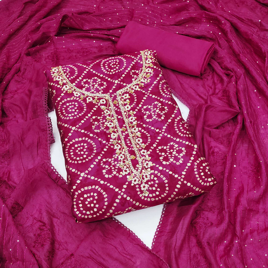 Pink Bandhej Bandhani Hand Mirror work Dress Material BAN05 main image 1