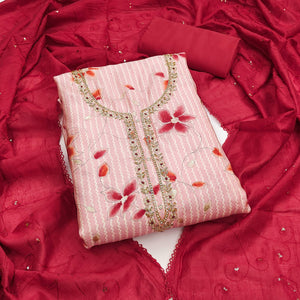 Pink Floral Printed Cotton Silk Dress Material