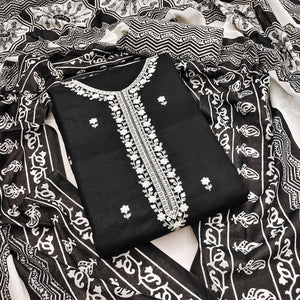 Black Embroidered Pure Cotton Dress Material