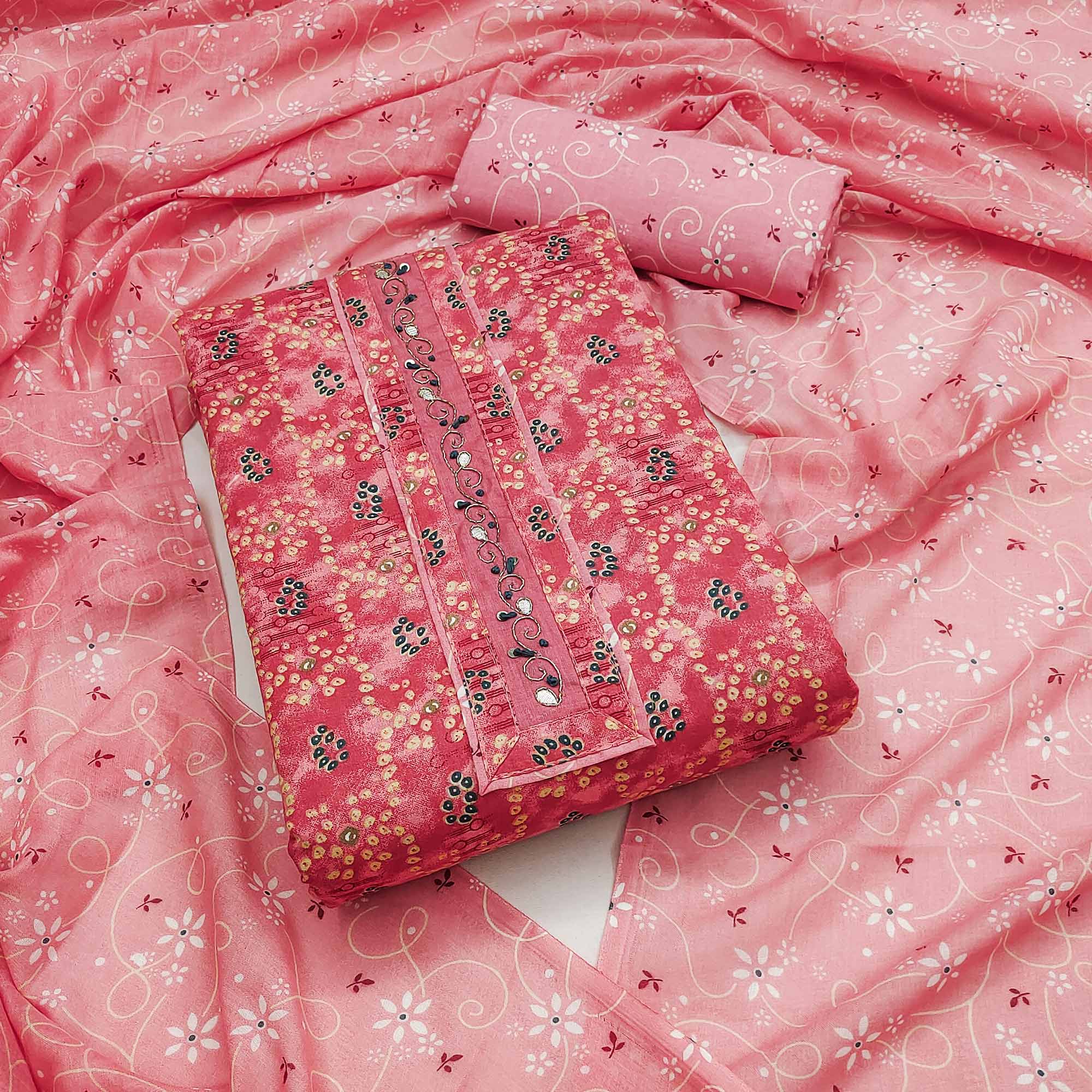 Pink Bandhani Printed Pure Cotton Dress Material