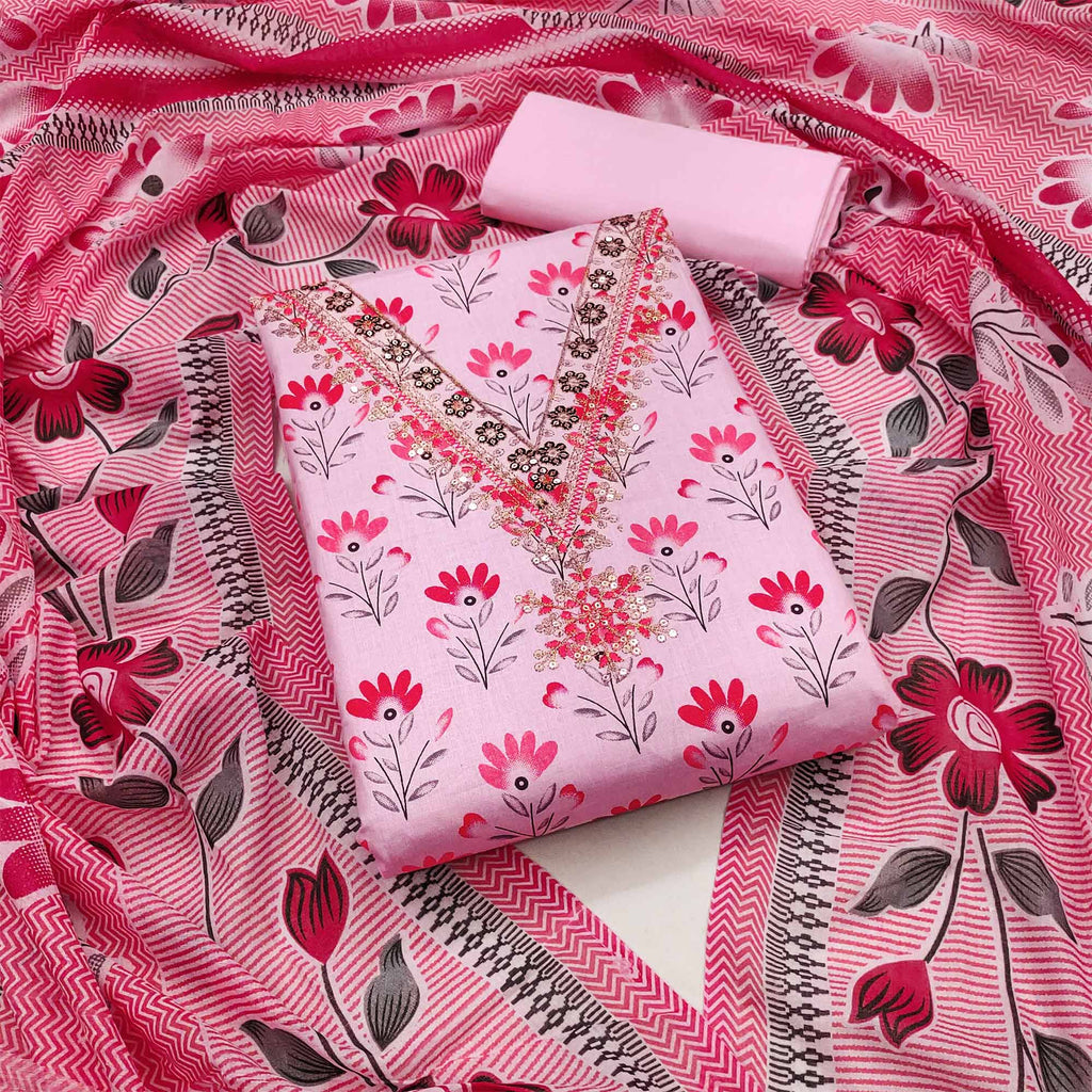 Tyrian Pink Printed Pure Cotton Unstitched Dress Material (SHKS1169) main image 1