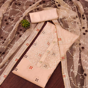 Peach Floral Foil Printed Chanderi Dress Material