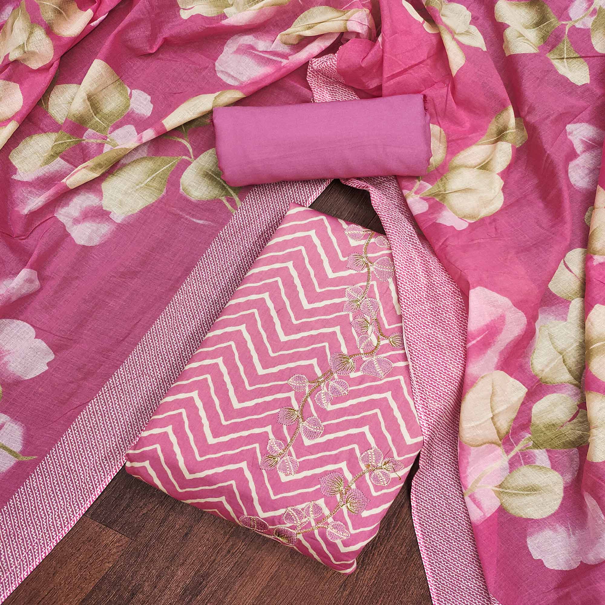 Pink Printed Cotton Silk Dress Material