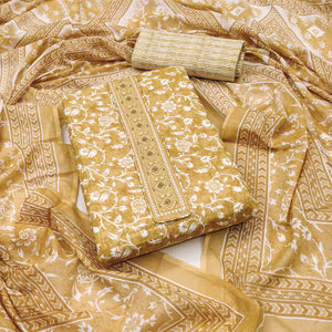 Beige Floral Printed Pure Cotton Dress Material