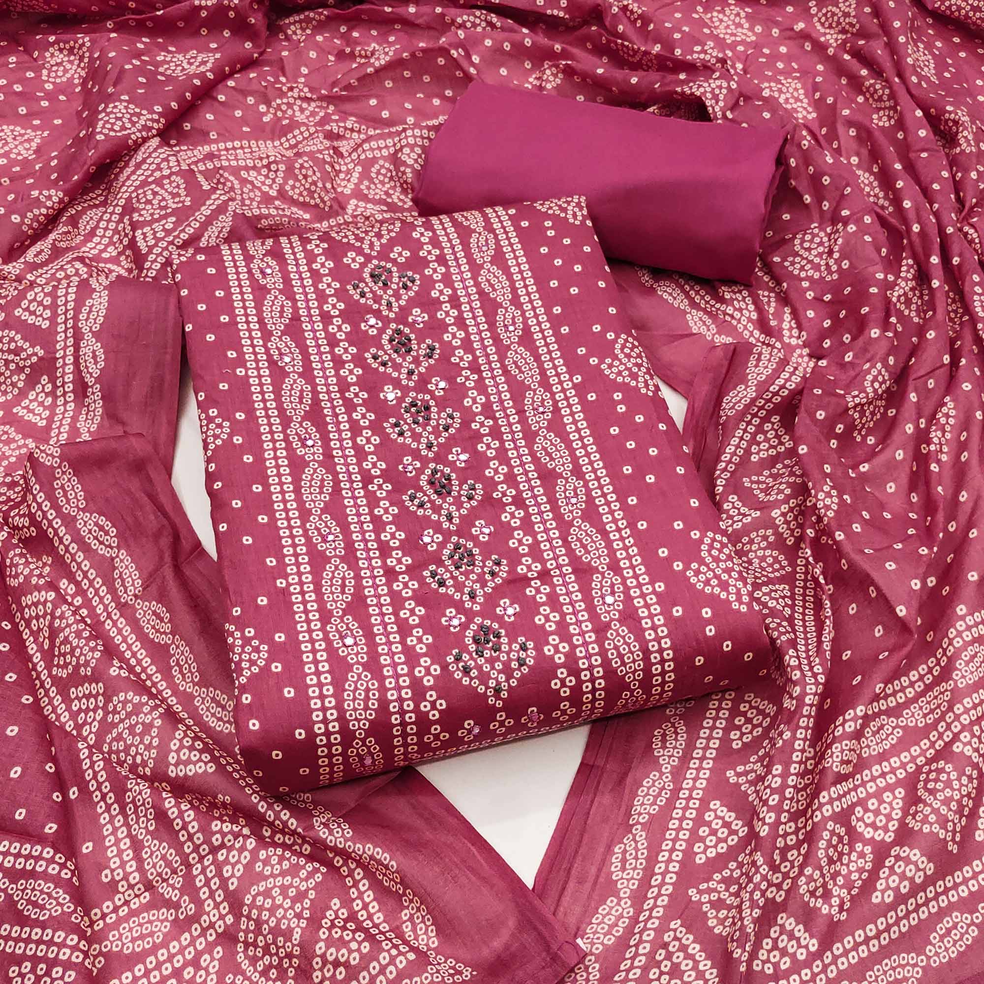 Soft Cotton Pink Dress Material with Classic Bandhani Print