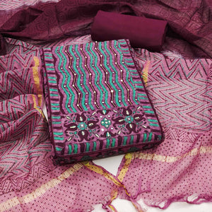 Unstitched Muted Purple Cotton Dress Material Featuring Subtle Floral Patterns